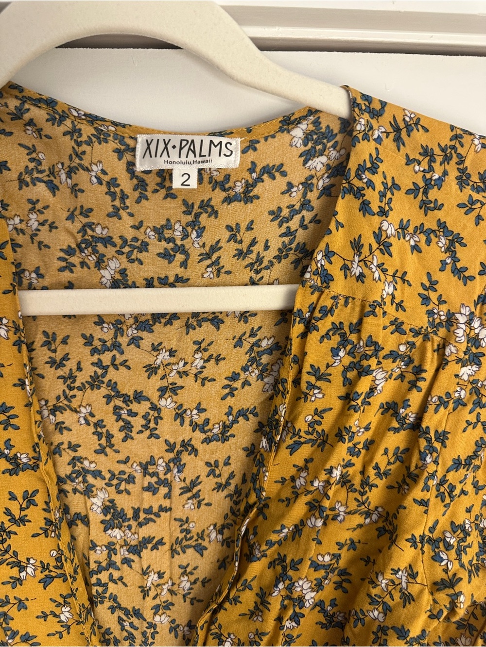 XIX Palms Mustard Floral V-Neck Dress